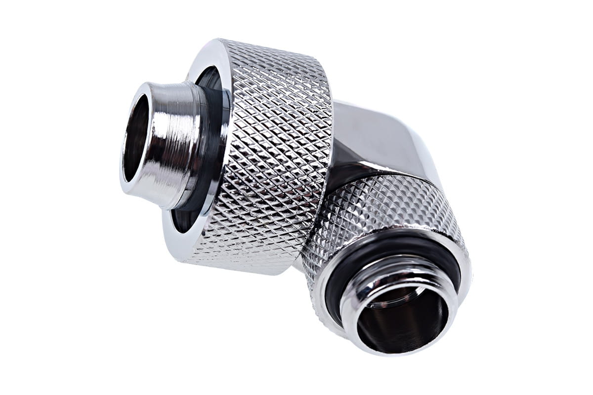 90 degree rotary elbow fitting alternate view showing thread and knurled section